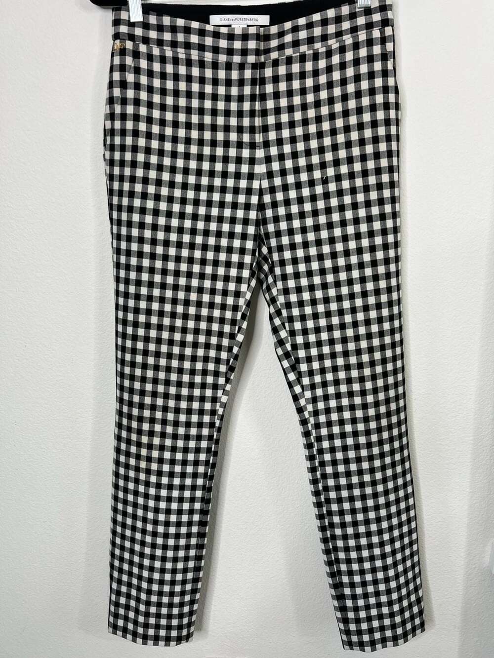 Diane von Furstenberg Black and White Gingham Ankle Pants